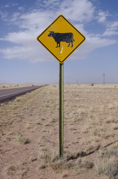 NEAR CARRIZOZO, NEW MEXICO, USA-OCT 6: Typical of cattle signs found in the American West, this one has been peppered with shotgun pellets. This photograph was taken in Oct 2011 on Highway 525 South. — Stock Photo, Image