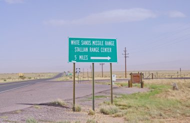 NEAR SOCORRO, NEW MEXICO, USA-OCT 6: A road sign directing visitors to the entrance of the United States Army's White Sands Missile Range in 2011. clipart