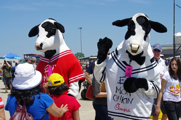 McGUIRE AIR FORE BASE-WRIGHTSTOWN, NEW JERSEY, USA-12 DE MAYO: Todos estaban siendo fotografiados con las mascotas "EAT MOR CHIKIN" Chick-fil-A durante el Open House de la base celebrado el 12 de mayo de 2012 . —  Fotos de Stock