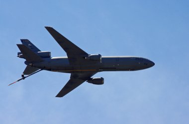 McGUIRE AIR FORE BASE-WRIGHTSTOWN, NEW JERSEY, USA-MAY 12: A USAF McDONNELL DOUGLAS KC-10 Extender Aerial Refueling plane is pictured in flight during the base's Open House held on May 12, 2012. clipart