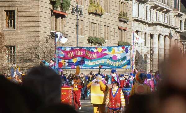 NEW YORK-NOV 22: A holida NEW YORK-NOV 22: A holiday tradition since 1924, the annual Macy's Thanksgiving Day Parade is seen by more than 3.5 million people. Pictured here in 2012 are some of the many parade clowns. Royalty Free Stock Photos
