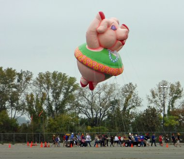 East rutherford, nj, ABD-Ekim 5: eğitim oturumu aldı 2013 macy's Şükran günü geçit töreni balon işleyicileri metlife Stadı'nda bu yıl yer. resimde Bayan petula domuz balon olduğunu..