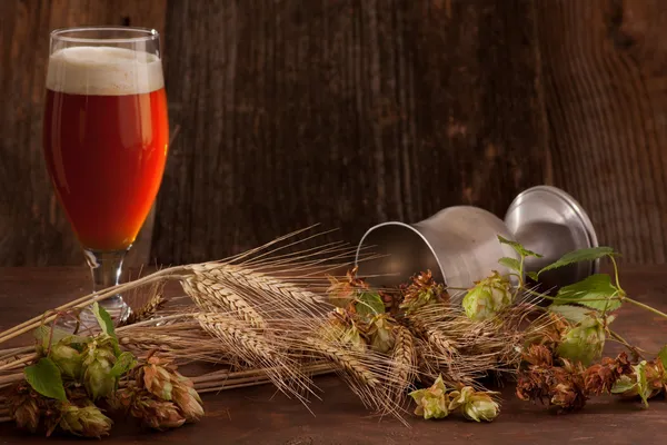 Beer with hops and barley