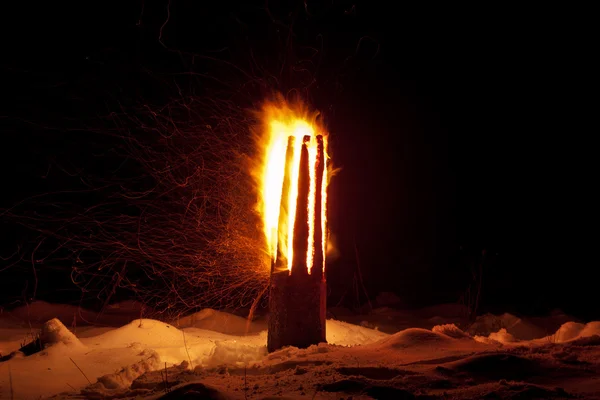 Yule log burning ritual — Stock Photo, Image