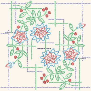 Vector imitation of the vintage cross-stitch floral ornate on the tablecloth