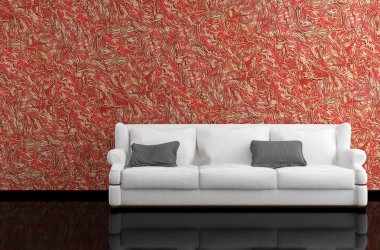 Bordo duvar, 3d render beyaz kanepe