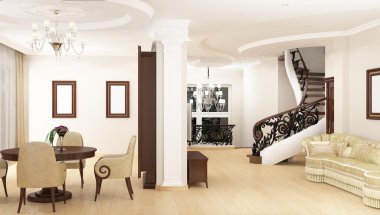 yemek odası ile geniş bir kanepe, modern yaşam