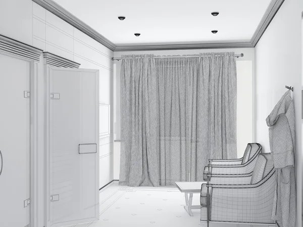 Schizzo di una spa interna rendering 3D — Foto Stock