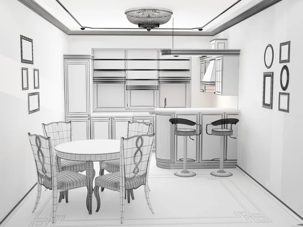 Black and white sketch of kitchen interior — Stock Photo, Image