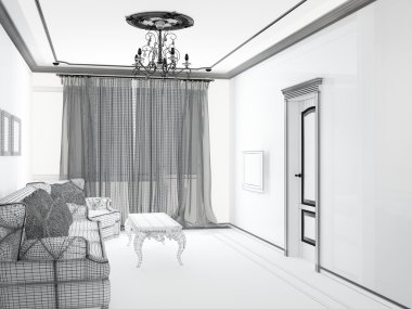 3D iç oturma odası, eskiz
