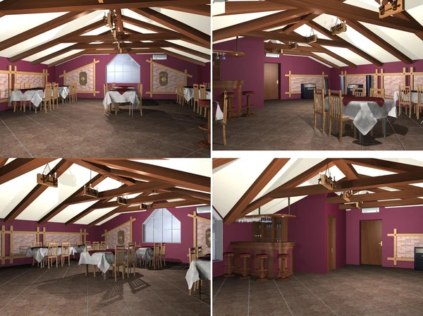 Rendering 3D Interno classico del ristorante — Foto Stock