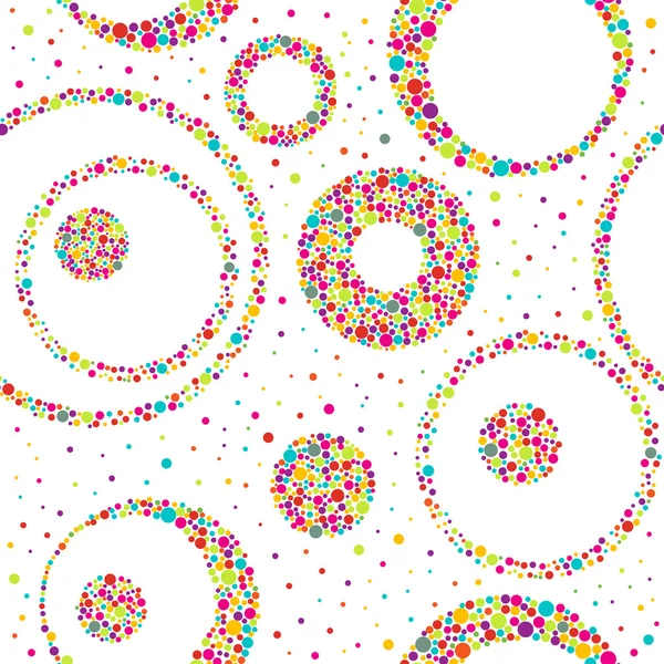Бесшовный абстрактный шаблон с кругами и хаотическими точками — стоковый вектор