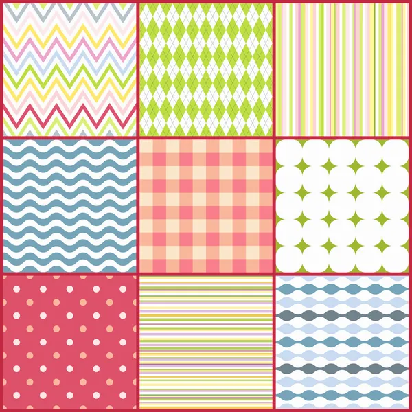 Set of nine colorful seamless patterns — Stock Vector