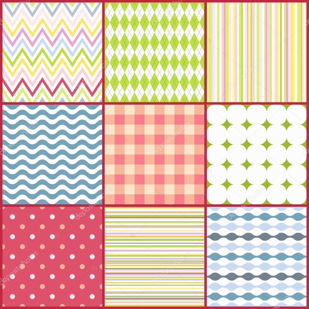 Set of nine colorful seamless patterns