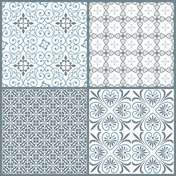 Ensemble de quatre motifs vintage décoratifs symétriques sans couture — Image vectorielle