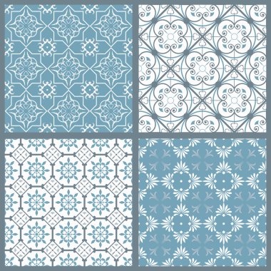 dört vintage simetrik Dikişsiz desen seti