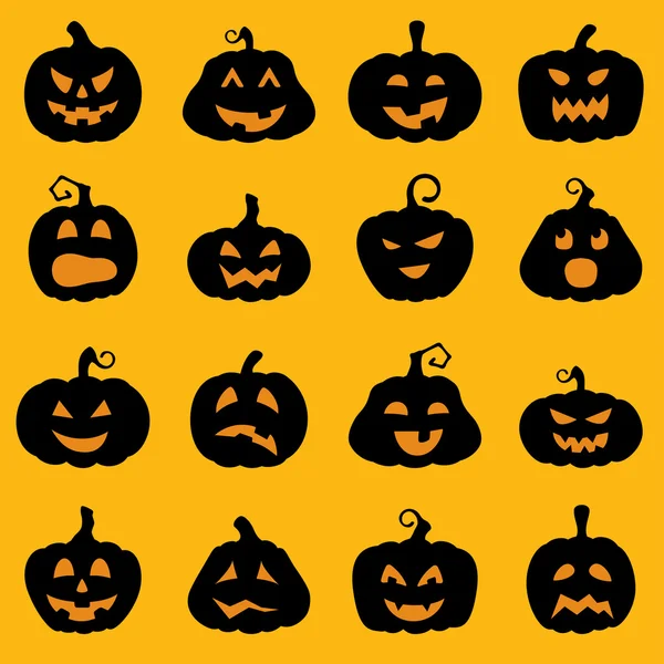 Conjunto de silueta Jack-o-Lantern decoración Halloween — Archivo Imágenes Vectoriales