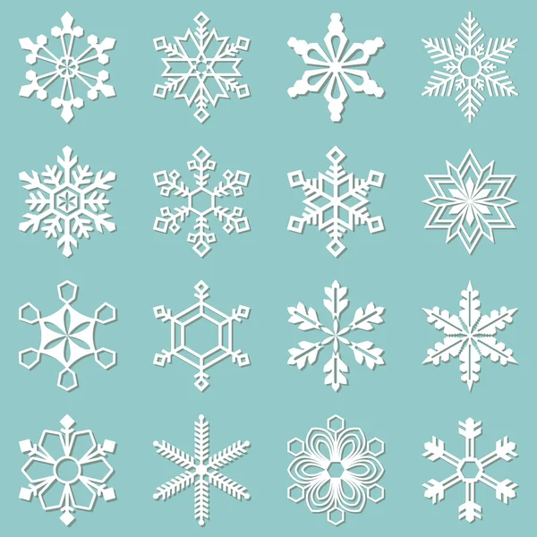 Colección de 16 copos de nieve diferentes — Vector de stock