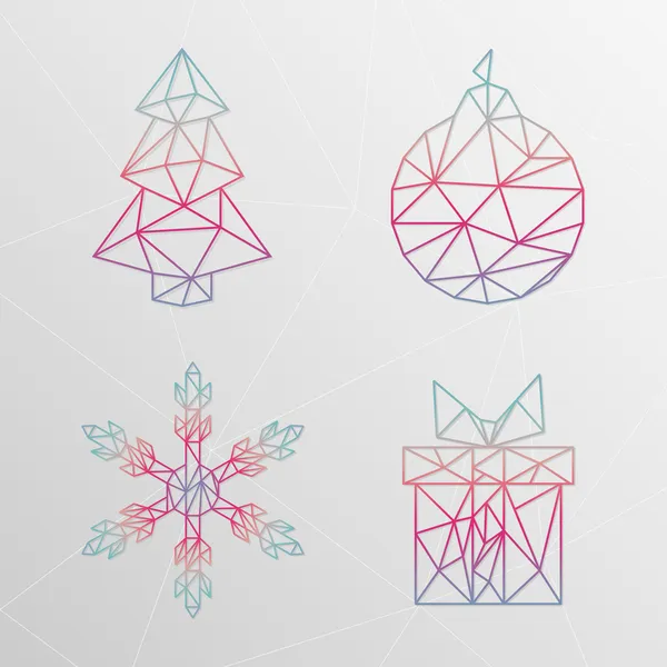 Árvore de natal geométrica abstrata, floco de neve, caixa de presente, natal — Vetor de Stock