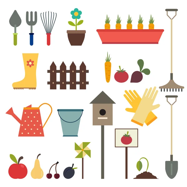 Garden and gardening tools icon set. Isolated on a white backgro — Stock Vector