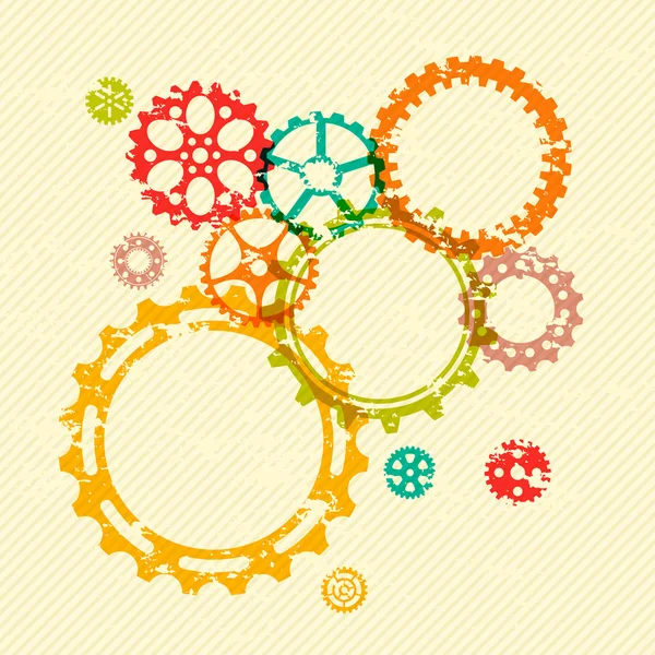 Colorful gears on bright grunge striped background — Stock Vector