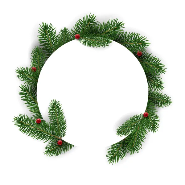 Corona de Navidad hecha de ramas de abeto. Marco de círculo festivo con lugar para el texto. Decoración de Año Nuevo — Vector de stock