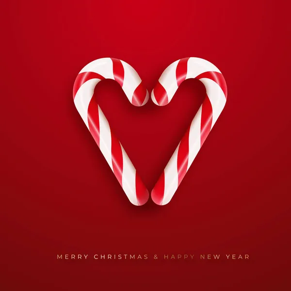 Realistische Weihnachts-Zuckerstange in Herzform. Festliches Konzept. Neujahrskarte, Plakat, Banner oder Flyer — Stockvektor