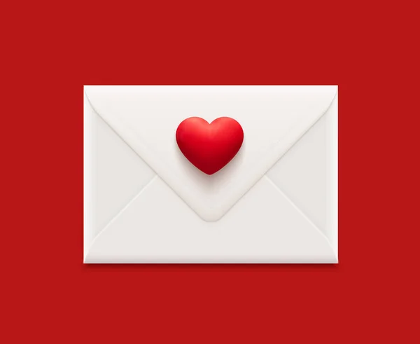 Tarjeta de felicitación minimalista de San Valentín. Fondo con carta de amor y corazón. Ilustración de la tarjeta de San Valentín sobre fondo rojo — Archivo Imágenes Vectoriales