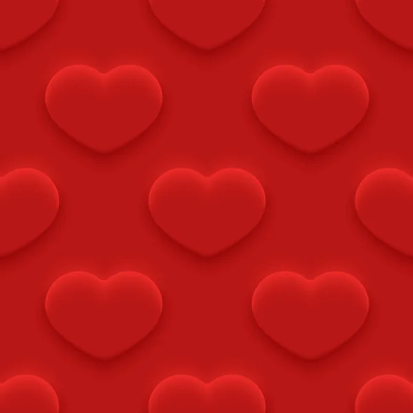 Бесшовный фон с нейморфным сердцем. Поздравительная открытка на день святого Валентина. Праздничная иллюстрация красного сердца — стоковый вектор