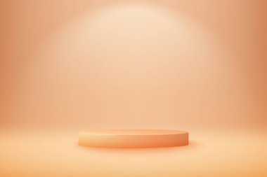 Açık arkaplanda turuncu podyum. Geometri şekilli platformun sahnesini oluşturun. Reklam ekranında podyum kaidesi