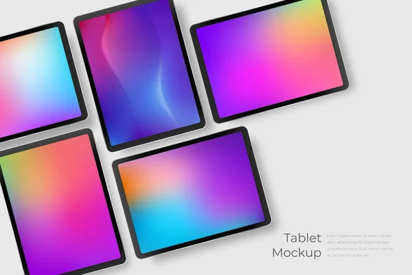 Realistyczne Czarne Tabletki Kolorowymi Ekranami Makieta Tabletem Zdjęcie Urządzenia Ekranem — Wektor stockowy