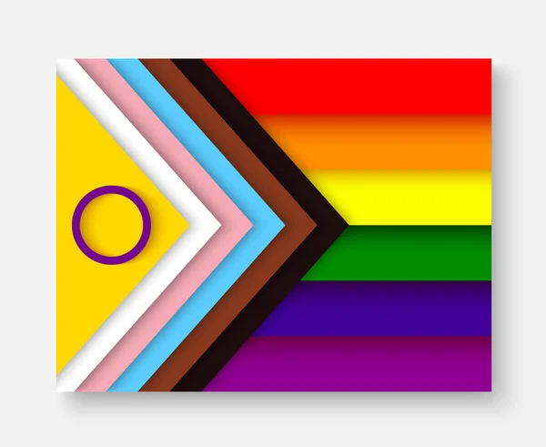 Die Lgbtq Fortschrittsstolzfahne Mit Intersexuellem Inklusive Element Regenbogenfahne Mit Schatten — Stockvektor