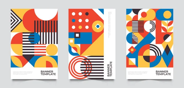 Bauhaus Inspired Posters Square Figures Shadows Text Minimal Modern Abstract — Stockový vektor