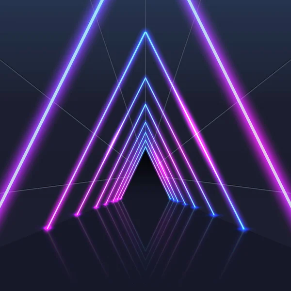 Glowing Neon Triangles Direction Perspective Glowing Vector Futuristic Lighting Pink — Stock vektor
