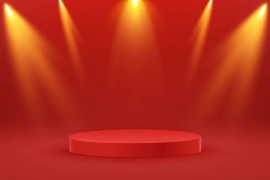 Empty round podium with spotlight. Award ceremony concept.Abstract scene with lights. Mockup scene. Geometry shape platform