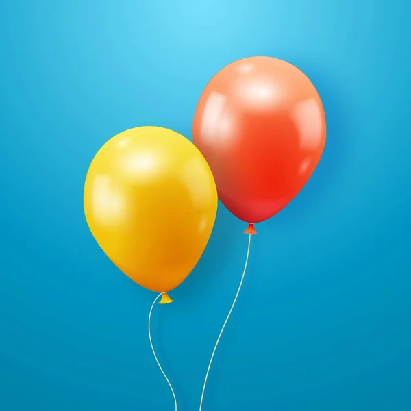 Red Yellow Glossy Helium Balloons Blue Background Decorations Party Holiday — Wektor stockowy