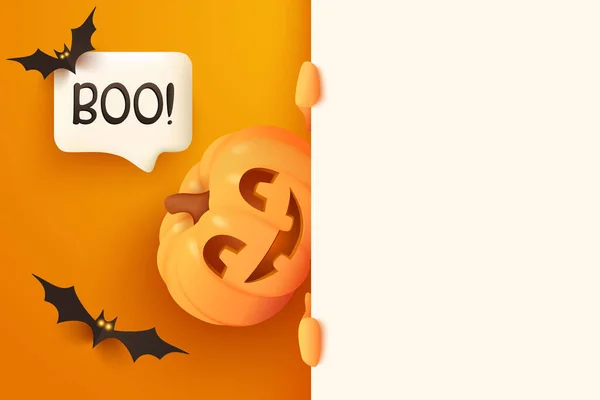 Modèle Bannière Halloween Avec Citrouille Jack Lantern Bulle Vocale Chauves — Image vectorielle