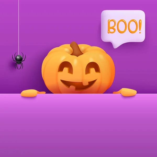 Banner Vorlage Halloween Mit Jack Lantern Kürbis Sprechblase Und Spinne — Stockvektor