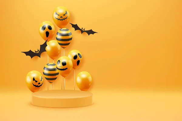 Fond Halloween Orange Avec Citrouilles Araignée Chauve Souris Bonbons Lumières — Image vectorielle