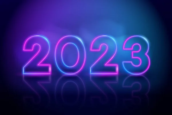 Mor Vektör Neon Tüp Numarası 2023 Yeni Yıl Neon Renk — Stok Vektör