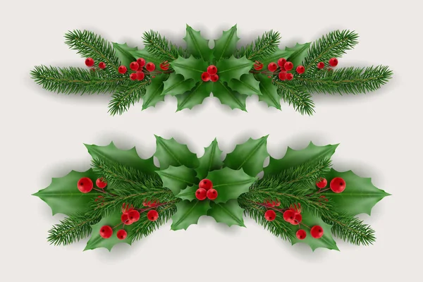 Guirnalda Navidad Ramas Árboles Bayas Rojas Ramas Árboles Navidad Aspecto — Archivo Imágenes Vectoriales
