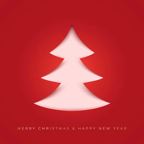 赤い背景に紙切りクリスマスツリー 単純な新年の背景 休日カードのデザイン要素 — ストックベクタ