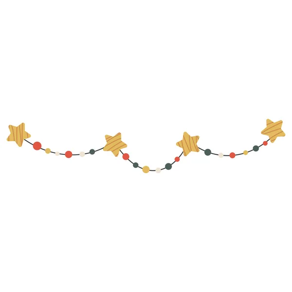 Christmas Garland Balls Stars Flat Handdrawn Style Isolated White Background — Stock Vector