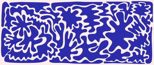 Matisse soyut şekil paketi. Yosun ve botanik yaprakların kesik şekli. Düz stil mavi renkte organik soyutlama. Henri Matisse tarzı