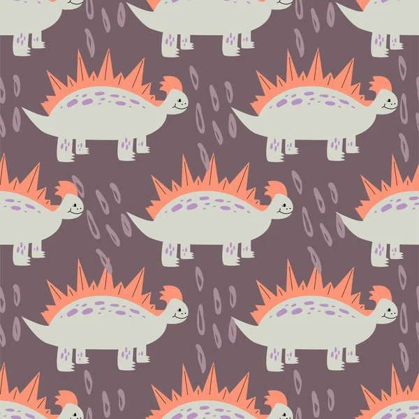 Dinosaurus a kapky deště vejce pro dětské textile.Roztomilý bezešvé vzor s tečkami a roztomilé dinosaurus v plochém stylu.Vektorové ilustrace — Stockový vektor