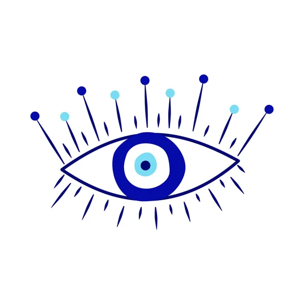 Evil eye greek amulet isolated.Turkish eye with eyelashes and an eyeball in blue for amulet and protection. Vector illustration in a flat style. — Stock Vector