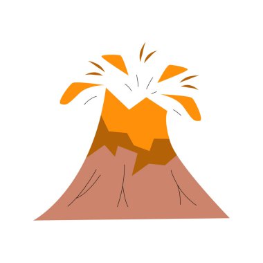Volcano with lava isolated on white background.Vector illustration in a flat handdrawn style.