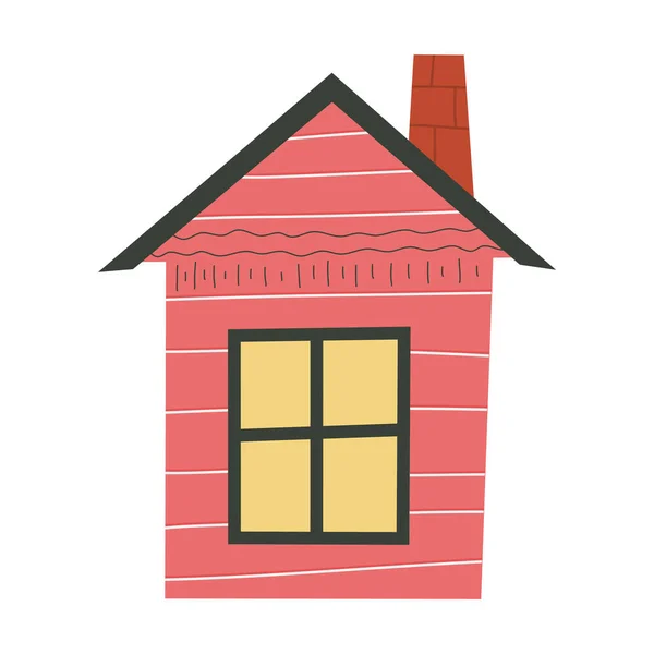 Scandinavische huis met raam geïsoleerd op witte achtergrond.Dak met schoorsteen. Plat kinderachtig ontwerp. Handgetekende mode illustratie. Gekleurd herenhuis — Stockvector