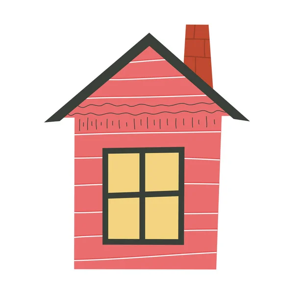 Casa escandinava con ventana aislada sobre fondo blanco.Techo con chimenea. Diseño infantil plano. Ilustración de moda dibujada a mano. Casa adosada de colores — Archivo Imágenes Vectoriales