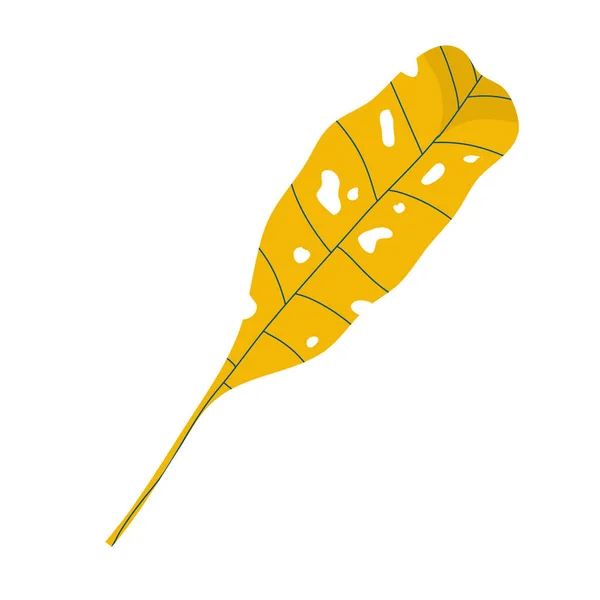 Folhas planas tropicais isoladas sobre fundo branco. Coleção na moda com folhas planas tropicais amarelas para design de verão. Arte vetorial da selva —  Vetores de Stock